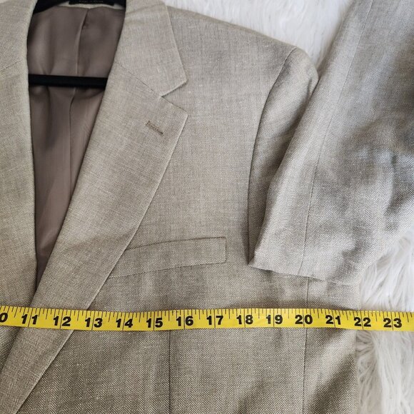 Club Room Men's 42L Linen Blend Sport Coat Blazer Two Button Casual Beige - Picture 5 of 15